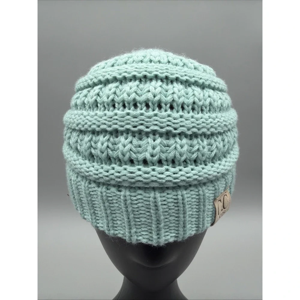C.C Kids Solid Cable Knit Winter Beanie Teal One Size Fits Most